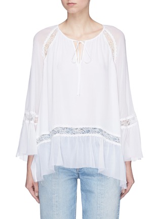 Main View - Click To Enlarge - ALICE & OLIVIA - 'Luma' neck tie bell sleeve lace trim silk top