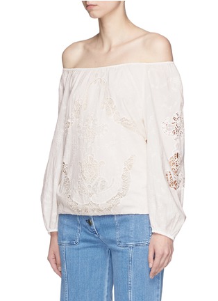 Front View - Click To Enlarge - ALICE & OLIVIA - 'Alta' cutwork embroidery off-shoulder peasant top