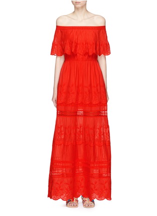 Main View - Click To Enlarge - ALICE & OLIVIA - 'Pansy' floral embroidered cotton off-shoulder dress