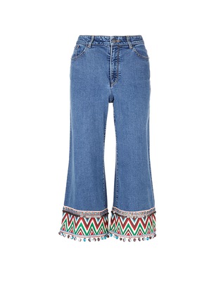 Main View - Click To Enlarge - ALICE & OLIVIA - 'Beta' zigzag stripe embroidered cropped wide leg jeans