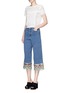 Figure View - Click To Enlarge - ALICE & OLIVIA - 'Beta' zigzag stripe embroidered cropped wide leg jeans