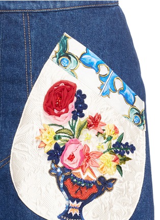 Detail View - Click To Enlarge - - - Majolica embellished appliqué denim midi skirt
