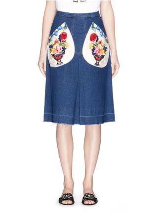 Main View - Click To Enlarge - - - Majolica embellished appliqué denim midi skirt