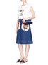Figure View - Click To Enlarge - - - Majolica embellished appliqué denim midi skirt
