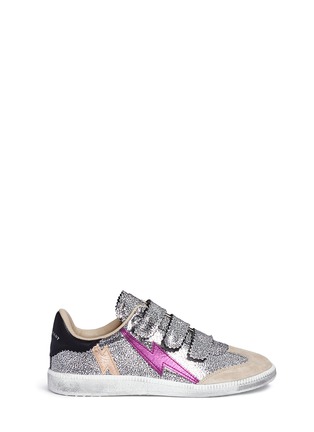 Main View - Click To Enlarge - ISABEL MARANT - 'Beth' thunderbolt patch metallic leather sneakers