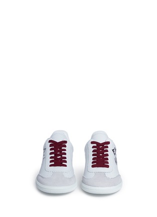 Front View - Click To Enlarge - ISABEL MARANT - 'Bryce' graffiti logo print metallic collar leather sneakers