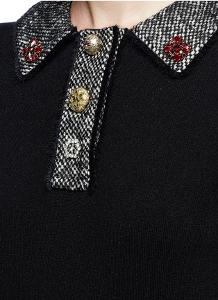 Detail View - Click To Enlarge - - - Jewelled button tweed collar cashmere blend sweater