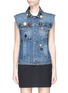 Main View - Click To Enlarge - - - Mixed jewelled button brocade yoke denim vest
