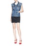 Figure View - Click To Enlarge - - - Mixed jewelled button brocade yoke denim vest