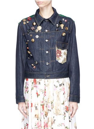 Main View - Click To Enlarge - - - Mixed button brocade patch cropped denim jacket