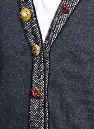 Detail View - Click To Enlarge - - - Jewelled button tweed trim cashmere blend cardigan