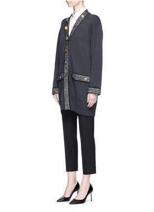 Front View - Click To Enlarge - - - Jewelled button tweed trim cashmere blend cardigan