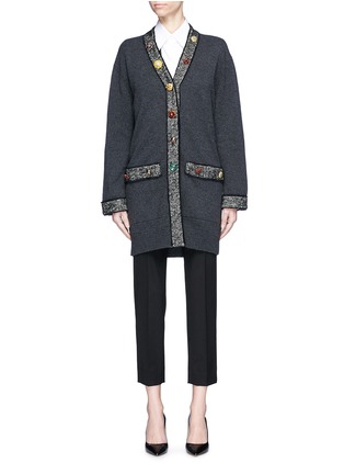 Main View - Click To Enlarge - - - Jewelled button tweed trim cashmere blend cardigan