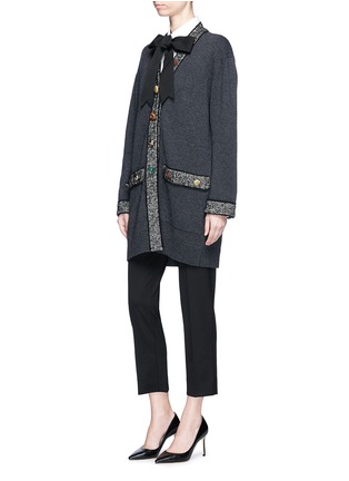 Figure View - Click To Enlarge - - - Jewelled button tweed trim cashmere blend cardigan
