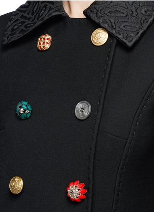 Detail View - Click To Enlarge - - - Jewelled button leopard jacquard collar peacoat