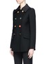 Front View - Click To Enlarge - - - Jewelled button leopard jacquard collar peacoat