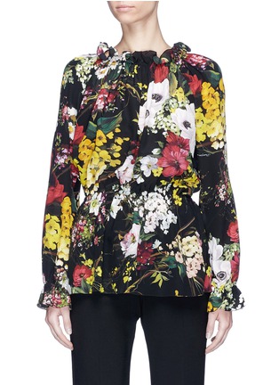 Main View - Click To Enlarge - - - Floral print smocked silk crepe top
