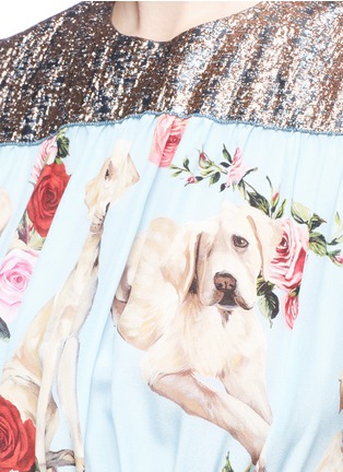 Detail View - Click To Enlarge - - - Dog and rose print crepe de Chine dress