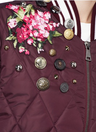 Detail View - Click To Enlarge - - - Mixed button floral embroidered bomber jacket