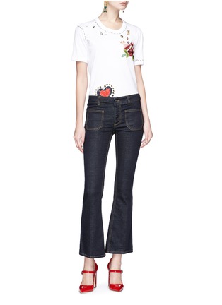 Figure View - Click To Enlarge - - - Embellished floral and heart appliqué T-shirt
