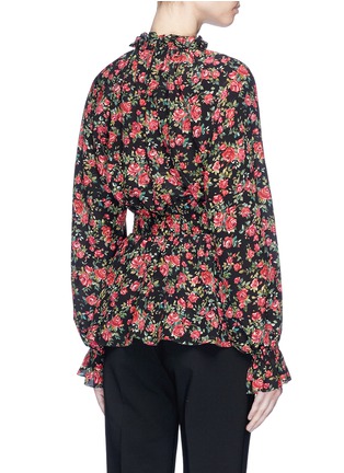 Back View - Click To Enlarge - - - Floral print smocked silk crepe top