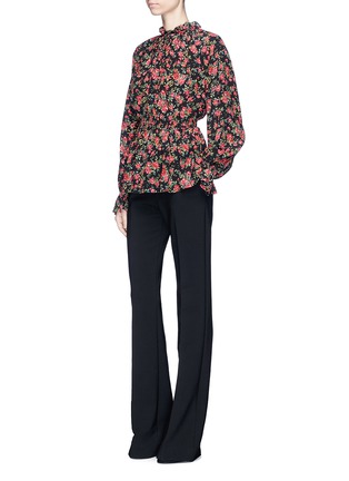 Figure View - Click To Enlarge - - - Floral print smocked silk crepe top