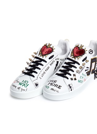 Detail View - Click To Enlarge - - - Stud graffiti print leather sneakers