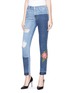 Front View - Click To Enlarge - - - Cross stitch floral distressed patchwork jeans