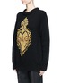 Front View - Click To Enlarge - - - Jewelled logo patch heart intarsia oversized sweater