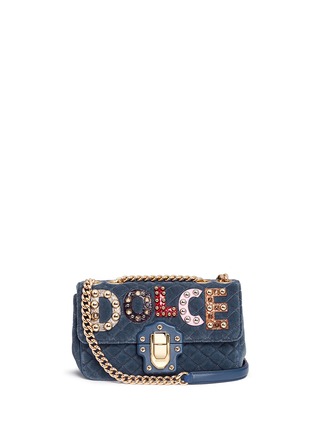 Main View - Click To Enlarge - - - 'Lucia' stud logo patch quilted velvet shoulder bag