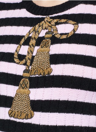 Detail View - Click To Enlarge - - - Metallic tassel bow embroidered stripe sweater