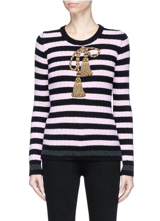 Main View - Click To Enlarge - - - Metallic tassel bow embroidered stripe sweater