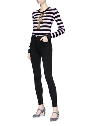 Figure View - Click To Enlarge - - - Metallic tassel bow embroidered stripe sweater