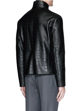 Back View - Click To Enlarge - ARMANI COLLEZIONI - Shearling lining croc-embossed leather jacket