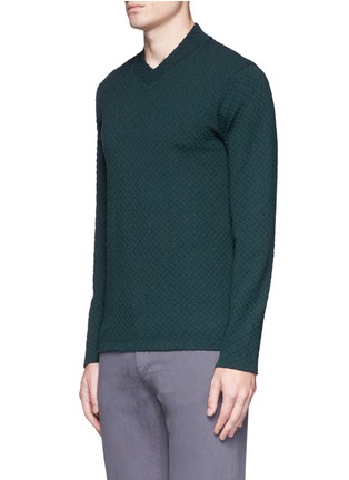 Front View - Click To Enlarge - ARMANI COLLEZIONI - Grid knit V-neck sweater