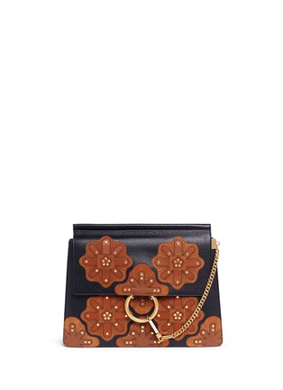 Main View - Click To Enlarge - CHLOÉ - 'Faye' medium stud floral patch leather shoulder bag