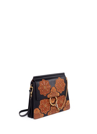 Figure View - Click To Enlarge - CHLOÉ - 'Faye' medium stud floral patch leather shoulder bag