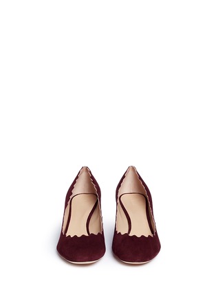 Front View - Click To Enlarge - CHLOÉ - 'Lauren' scalloped chamois suede pumps