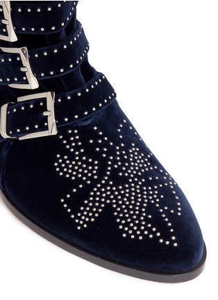 Detail View - Click To Enlarge - CHLOÉ - 'Susanna' floral stud buckled velvet booties