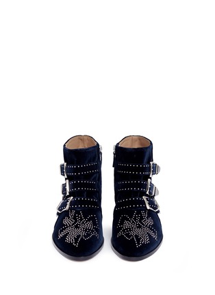 Front View - Click To Enlarge - CHLOÉ - 'Susanna' floral stud buckled velvet booties