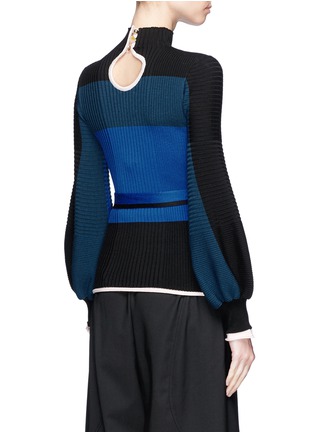Back View - Click To Enlarge - ROKSANDA - Bishop sleeve belted wool blend rib knit sweater