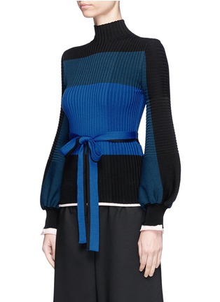 Front View - Click To Enlarge - ROKSANDA - Bishop sleeve belted wool blend rib knit sweater