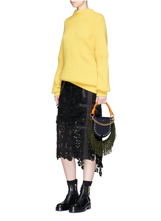 Front View - Click To Enlarge - SACAI - 'Horse Shoe' fringe strap leather mini saddle bag