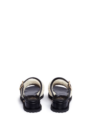 Back View - Click To Enlarge - SACAI - Buckled leather and mirror shearling slide sandals