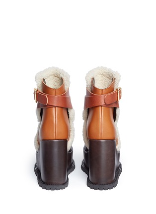 Back View - Click To Enlarge - SACAI - Colourblock leather and shearling wedge platform boots
