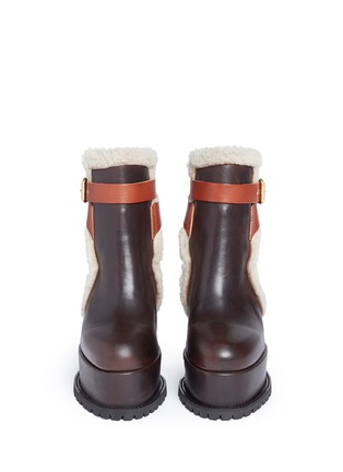 Front View - Click To Enlarge - SACAI - Colourblock leather and shearling wedge platform boots