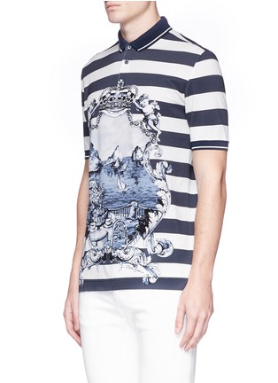 Front View - Click To Enlarge - - - Stripe Capri scenery print polo shirt