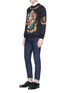 Figure View - Click To Enlarge - - - Crown bee embroidered slim fit raw jeans