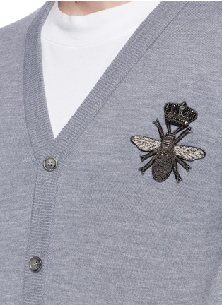 Detail View - Click To Enlarge - - - Crown bee appliqué virgin wool cardigan