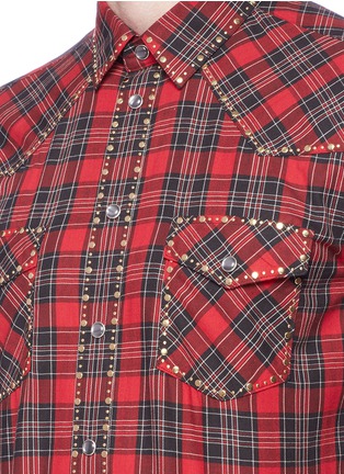 Detail View - Click To Enlarge - - - Western yoke stud tartan plaid shirt
